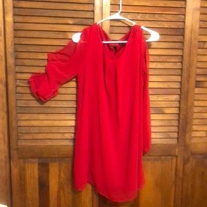 Dress dark red in color sheer sleeves